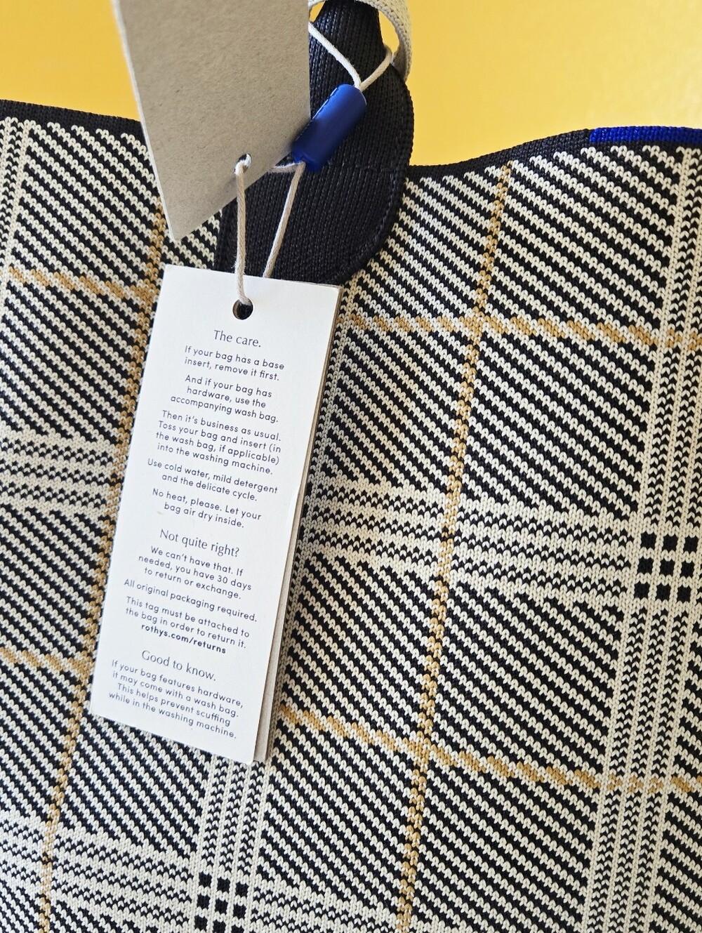 Rothy's The Lightweight Tote Bag In Glen Plaid Black Grey Yellow Tan Reversible - Picture 15 of 16